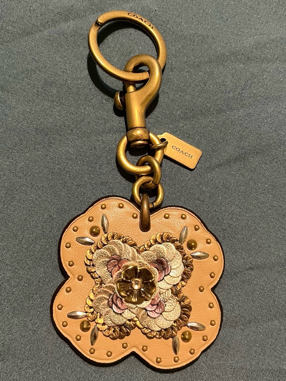 Coach Tea Rose Studded Bag Charm Keychain!